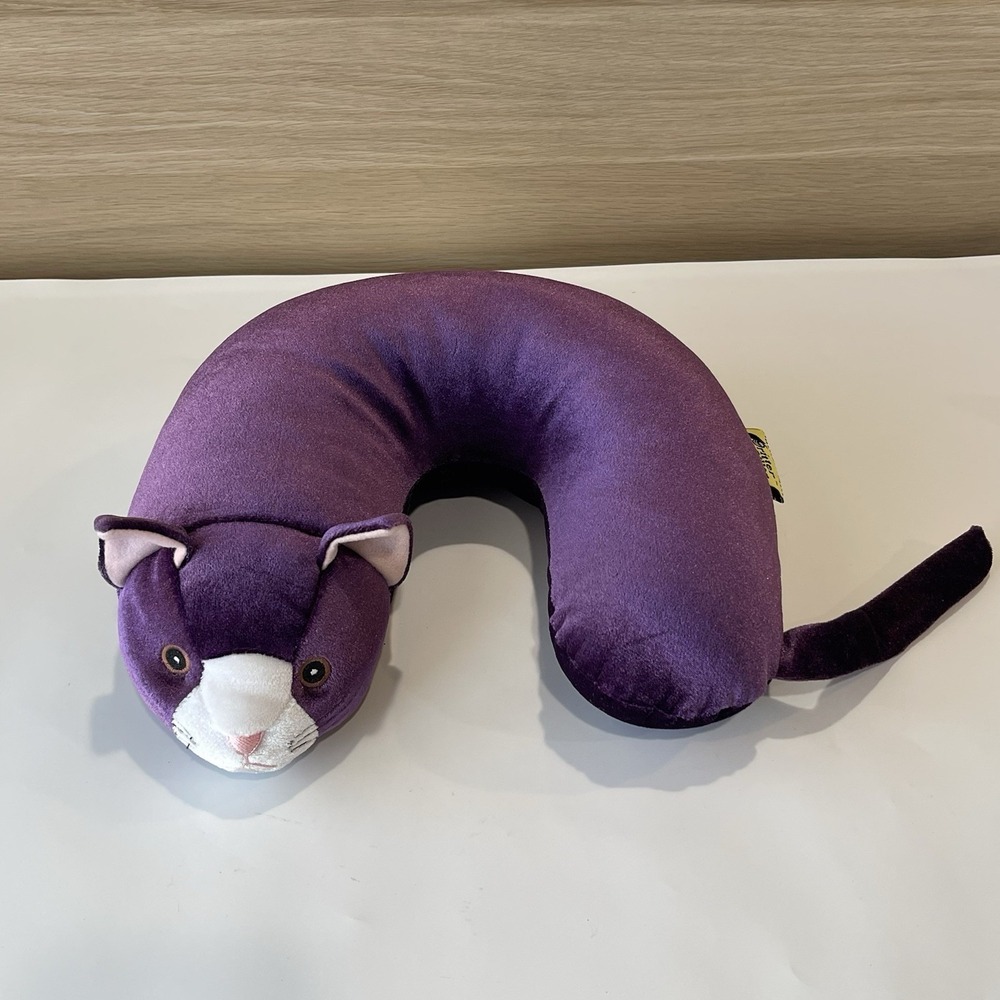 Critter Piller Purple Cat Neck Pillow Plush Kids Travel Buddy Support Cushion